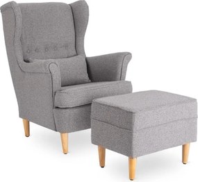 Fotel Wypoczynkowy Uszak EVAN 2 z Podnóżkiem Szary Tapicerowany Nowoczesny