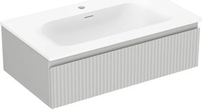 Mexen Rivel szafka łazienkowa 80 cm z umywalką Vela, 1 szuflada, ryflowana , szara mat/biała mat - 91A20-08023-1-BF62-W23M01