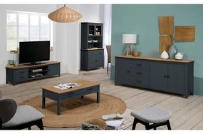 Ciemnoniebieska witryna z litego drewna sosnowego 90x180 cm Miranda – Marckeric