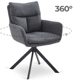 Krzesło Tapicerowane Obrotowe do Salonu PAUL Ciemnoszare Nowoczesne