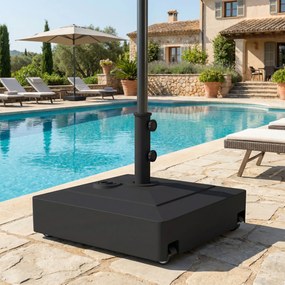 Outsunny Stojak na Parasol z Kółkami, Napełniany 61 kg Piaskiem/40 kg Wodą, Do Masztów Ø35, 38, 48 mm, Czarny | Aosom PL