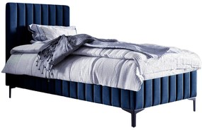 Granatowe welurowe łóżko kontynentalne E4-N94