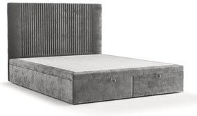 Szare tapicerowane łóżko dwuosobowe ze schowkiem 160x200 cm Mavel – Maison de Rêve