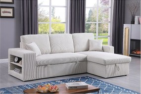 Sztruksowy narożnik rozkładany/odwracany "Axel" - 3-osobowy - Beżowy