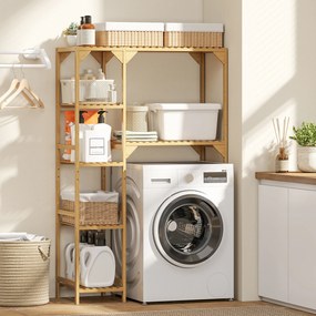 HOMCOM Regał nad pralką, wiele otwartych przegródek, do prania, akcesoriów, bambusowe drewno