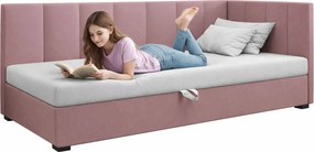 Pojedyncze łóżko tapicerowane brudny róż + ecru S3-T98