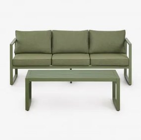 Zestaw Ogrodowy Lipov Z Sofą 3-osobową I Stolikiem Kawowym Z Aluminium I Drewna Akacjowego 110x55 Cm Intensywny Verde Olive - Sklum