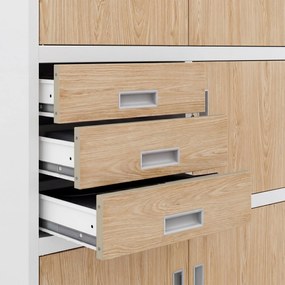 Biurowa szafa metalowa z sejfem biała / dąb sonoma: Eco Design FILIP II, 900 x 1850 x 400 mm