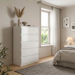 Komoda NUDO 70 cm do Salonu Sypialni 5 Szuflad Biały
