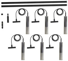 Modern railsysteem zwart met 6 hanglampen zwart met smoke glas 1-fase - Slimline Loyce Nowoczesny Oswietlenie wewnetrzne