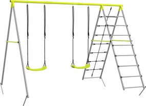 Outsunny Zestaw huśtawek dla dzieci z siatką do wspinaczki i drabinką, dla dzieci 3-8 lat, konstrukcja ze stali, Zielony