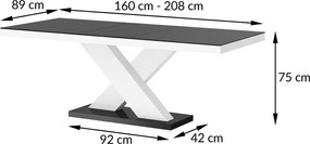 Stół rozkładany w wysokim połysku Xenon z szarym blatem na białej nodze