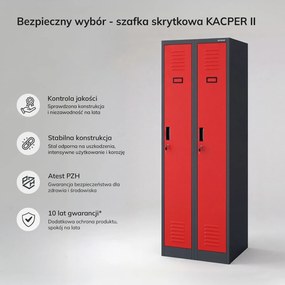 Dwudrzwiowa szafa BHP wąska 60x50x180 cm Kacper 2, antracyt/czerwony