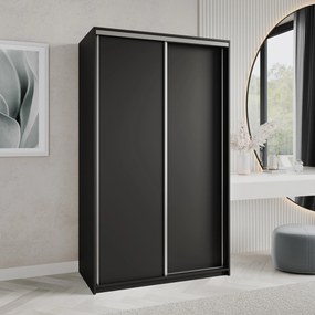 Szafa Przesuwna NISSE 120 cm Szafa Dwudrzwiowa z Szufladami Czarna / Satynowe Profile