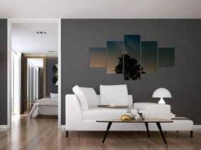Obraz nocnego nieba z drzewami (125x70 cm)