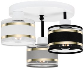 Lampa sufitowa biała trzypunktowa z szaro-czarno-białymi abażurami T-3