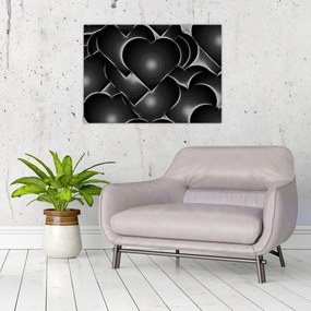 Obraz na szkle czarno - białych serc (70x50 cm)