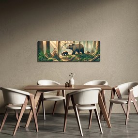 Obraz - Niedźwiedzie w lesie (z zegarem) (90x30 cm)