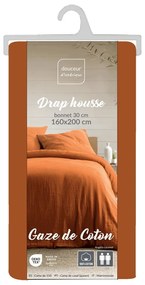 Pomarańczowobrązowe prześcieradło muślinowe 160x200 cm Angelia – douceur d'intérieur