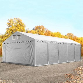 TOOLPORT 5x10m Namiot magazynowy - 2,6 m wysokość ścian bocznych, PVC 800, szary, ze statyką (podłoże gruntowe) - (49870)