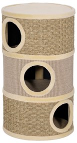 PawHut Tuba do drapania, 79 cm wys., Ø45 cm, trzy poziomy, sizalowy sznur, norka dla kota, dla dużych kotów, Khaki+Brąz
