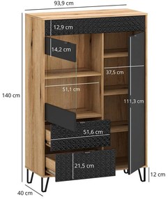 Niska witryna szklana dąb evok + czarny F4-N11