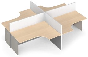 Zestaw parawanów biurowych ze stołem ergonomicznym PRIMO, magnetyczny, 4 miejsca, szara/brzoza