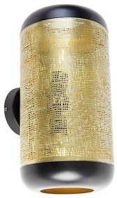 Winylowa lampa ścienna czarna z mosiądzem 20 cm 2-światłowa - KayleighPrzemysłowy Oswietlenie wewnetrzne