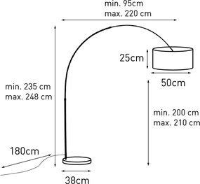 Vloerlamp messing met wit en beige gestreepte kap 50cm - XXL