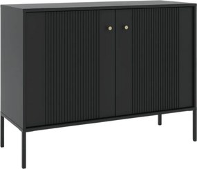 Komoda do Salonu Sypialni SOFT 104 cm Czarna Ryflowana Dwudrzwiowa Nowoczesna