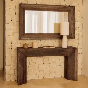 Zestaw Konsoli Do Przedpokoju Z Lustrem Z Drewna Z Recyklingu Juvira Ciemne Drewno - Sklum