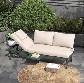 Sofa ogrodowa 3-osobowa rozkładana (5 pozycji) - 168 x 66 x 66 cm - z poduszkami + stolik - metalowa - zielona