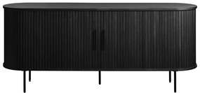 Czarna niska komoda w dekorze dębu z drzwiami przesuwnymi 76x180 cm Nola – Unique Furniture