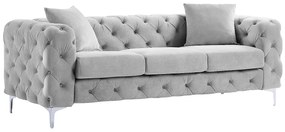 Kanapa Chesterfield 3-osobowa z weluru jasnoszara – EDWINA