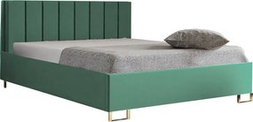 Łóżko tapicerowane MALIBU, wezgłowie, obicie MONOLITH, pojemnik na pościel, podnośnik gazowy, wysokość spania 39 cm, 120x200 cm, Seledynowy