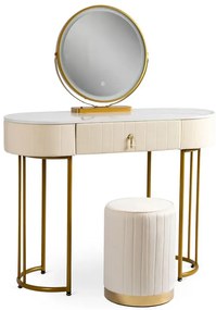 Kremowa toaletka glamour z lustrem i pufą - Erton 3X