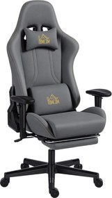 HOMCOM Ergonomiczny fotel gamingowy z regulowanymi podłokietnikami 3D, obrotowy fotel biurowy z podparciem lędźwiowym, szary