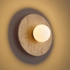 Lampa ścienna Japandi okrągła z kamienia naturalnego ze szkłem opalowym - Josie