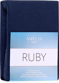 Ciemnoniebieskie prześcieradło frotte z gumką 140x200 cm Ruby – Restilo