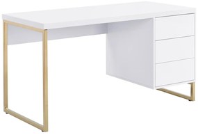 Biurko z 3 szufladami – MDF lakierowany i metal – białe i złote – TIMFIA II marki Pascal Morabito