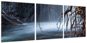 Obraz zimowej laguny (z zegarem) (90x30 cm)