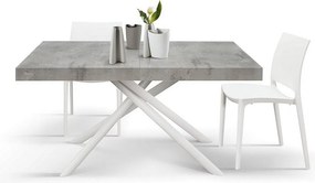 Stół drewniany, beton szary, podstawa biała, długość 140x90-220x90cm - CARRARA