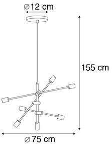 Inteligentna lampa wisząca industrialna czarna z 6 WiFi ST64 - SydneyPrzemysłowy Oswietlenie wewnetrzne