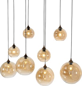 Inteligentna lampa wisząca ciemny brąz z bursztynowym szkłem owalna 8-punktowa z 8 Wifi G95 - Sandra