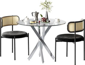 Zestaw stół jadalny i 2 krzesła - 80 x 80 x 75 cm - blat ze szkła hartowanego - aksamit + metal - czarny
