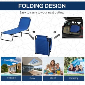 Outsunny Leżak ogrodowy składany z daszkiem przeciwsłonecznym do relaksu niebieski 187x58x36 cm | Aosom PL