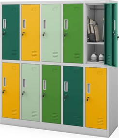 Kolorowa szatnia szkolna 10-skrytkowa Bartuś 136x45x150 cm