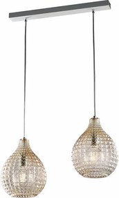 Szyna Diamante Track z białego lakierowanego żelaza i chromowanej ramy, regulowane kable, dyfuzory z bursztynowego szkła dmuchanego, 2 światła