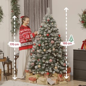 HOMCOM Sztuczna choinka 180 cm z efektem śniegu, 1000 igieł, 34 szyszki, szeroka podstawa | Aosom PL