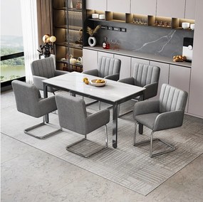Zestaw 6 krzeseł do jadalni - 56 x 57 x 86 cm - fotel tapicerowany - nogi metalowe - skóra ekologiczna - szary